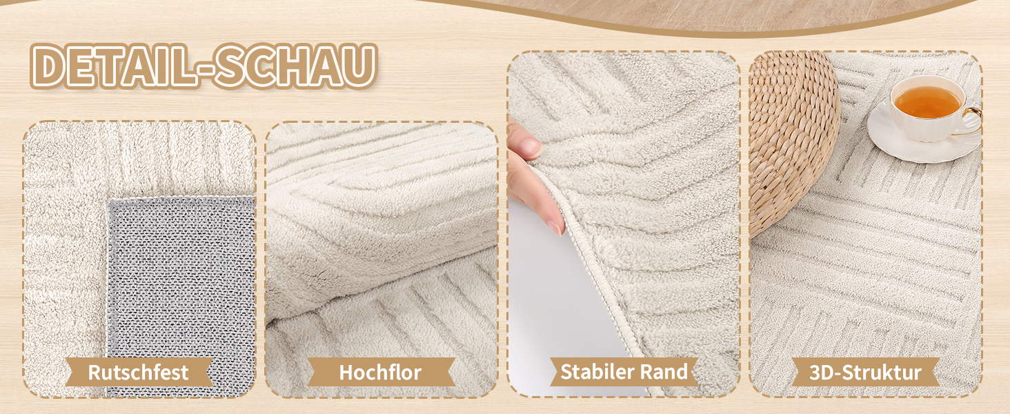 Килим для вітальні 160x230 см, великий пухнастий з коротким ворсом, миючий, сучасний, з 3D ефектом, неслизький, для їдальні, кухні, спальні, бежевий
