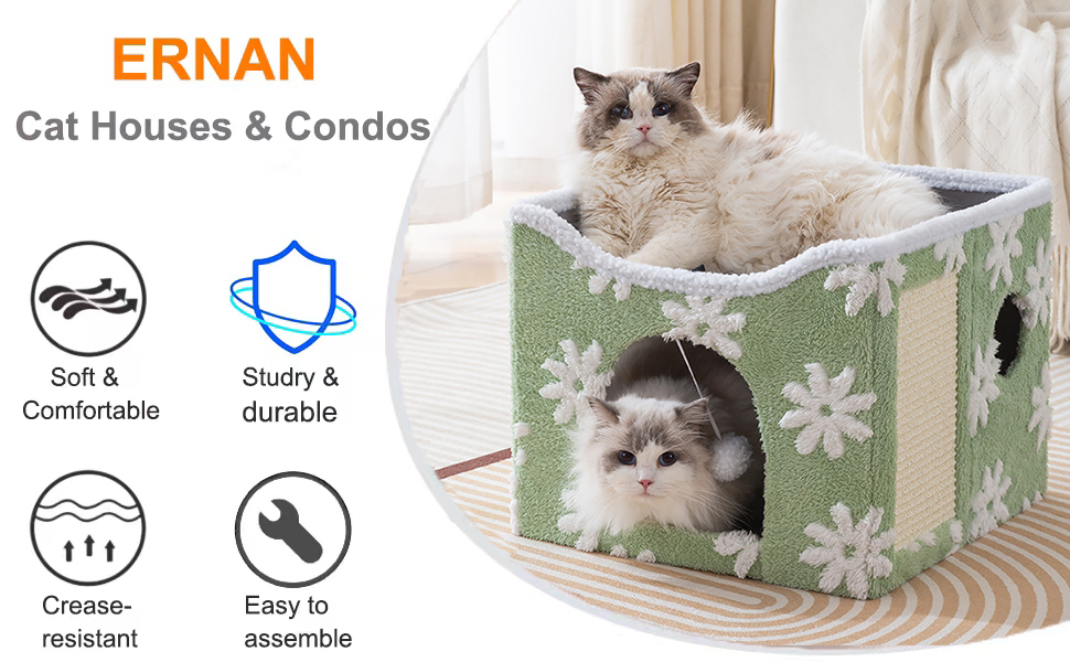 Будиночок-лежанка для кота ERNAN з когтеточкою та іграшкою, розкладний, синій, S