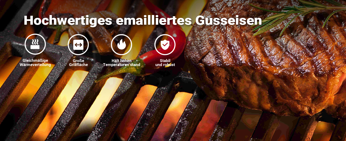 Решітка для гриля Wiltec з чавуну 29 x 38 см, підходить для вугільного та газового гриля, для приготування барбекю, емальована, квадратна