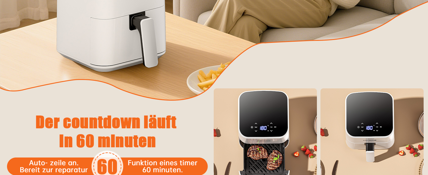 Фритюрниця Deime з гарячим повітрям 2.5 л, компактна цифрова Airfryer для випікання, розігріву та смаження, антипригарне покриття