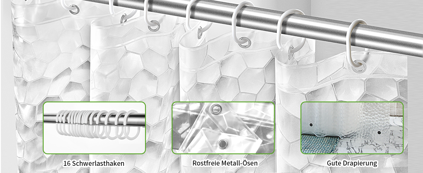 Шторка для душу OTRAKI 240 x 200 см, антигрибкова, EVA, водонепроникна, з кільцями, 3D, для ванної кімнати