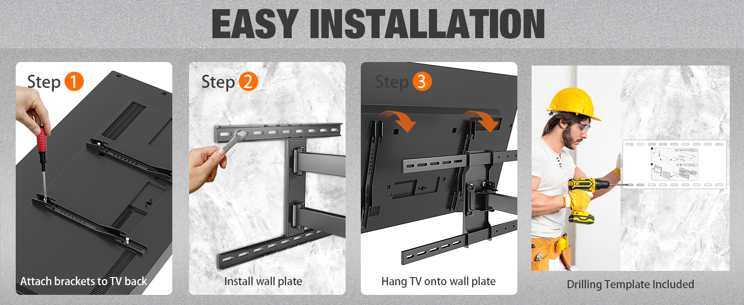 Настінний кріплення для телевізора з довгим шарнірним кріпленням, нахилом, поворотом та обертанням, висувним, для LCD/LED/OLED телевізорів 32-80 дюймів, 50 кг, VESA 600x400 мм