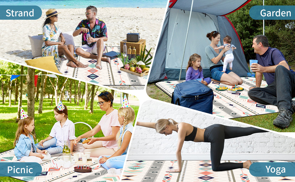 Плед для пікніка Hysagtek 200x200 см, водонепроникний, великий пляжний плед в стилі бохо для відпочинку на природі, кемпінгу, парку