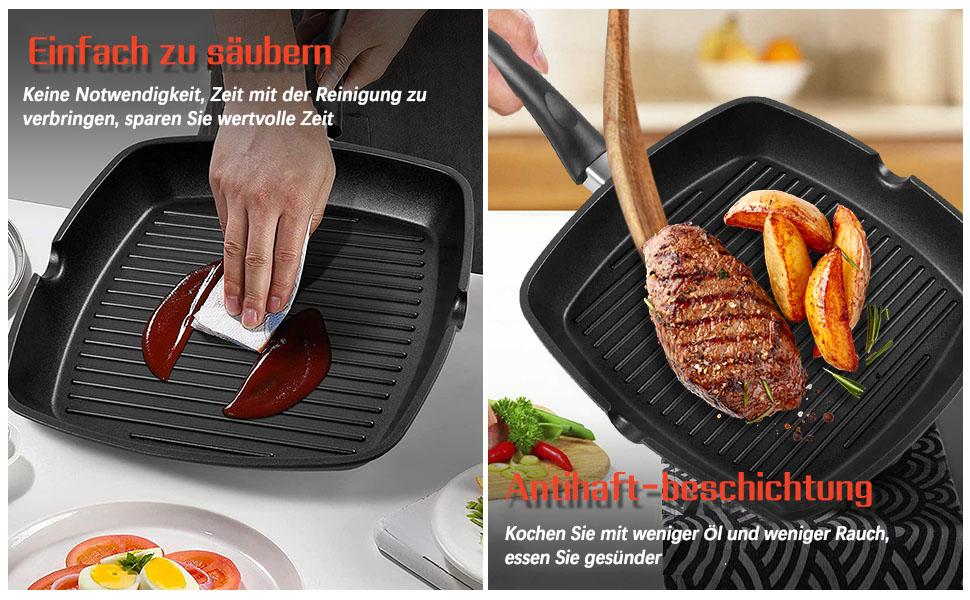 Сковорода гриль 28x28 см з алюмінію з індукційним дном, антипригарна PFOA-free, легка в очищенні