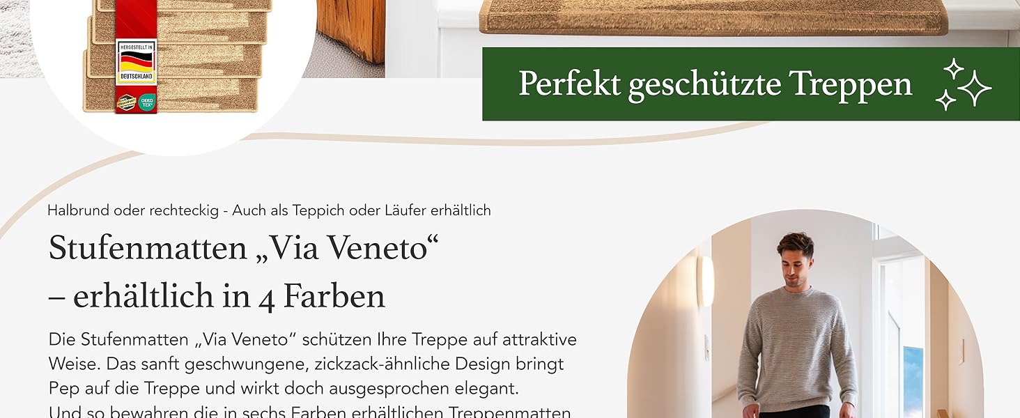 Casa Pura килимки на сходи самоклеючі напівкруглі червоні 15 шт. 65 x 23,5 см, сучасний дизайн | Casa Pura Via Veneto
