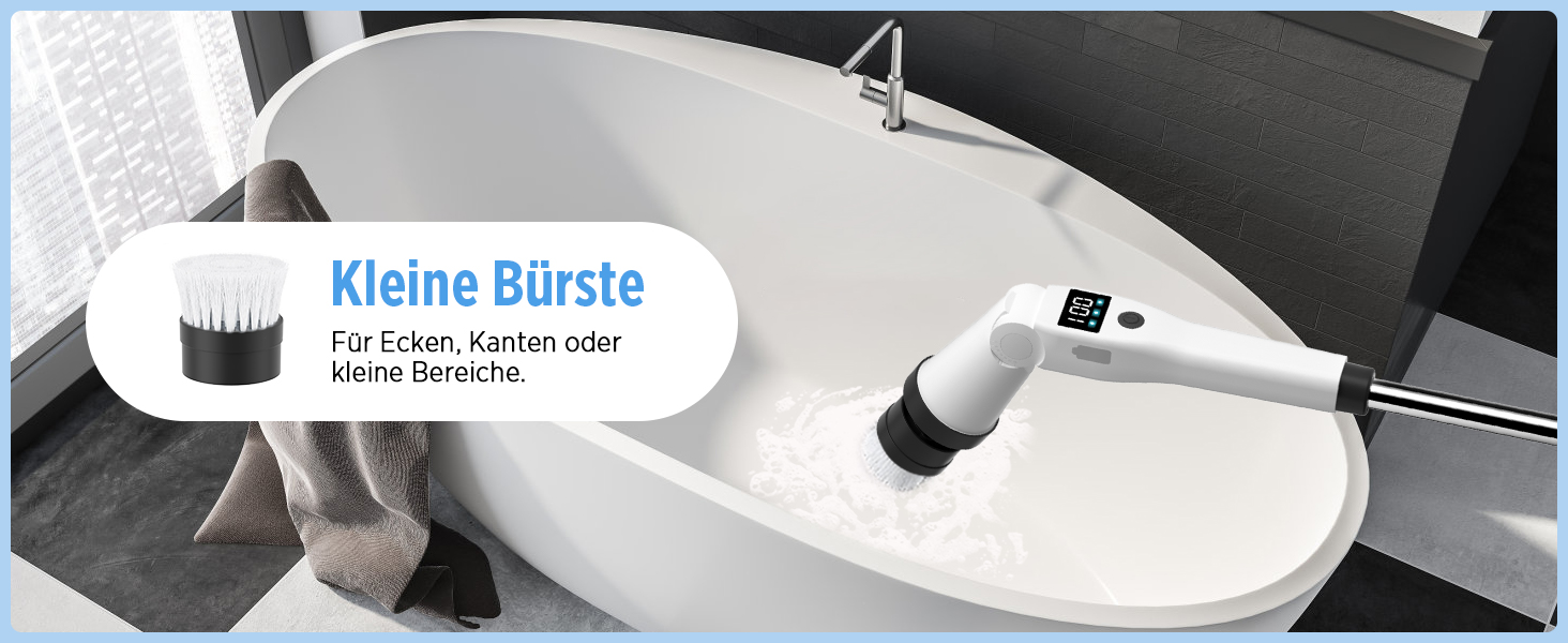 Електрична щітка для прибирання з 8 насадок, 3 швидкості, IP65 водостійка, регульована ручка, акумуляторна щітка для ванної, кухні, плитки, душу та кутів (біла)