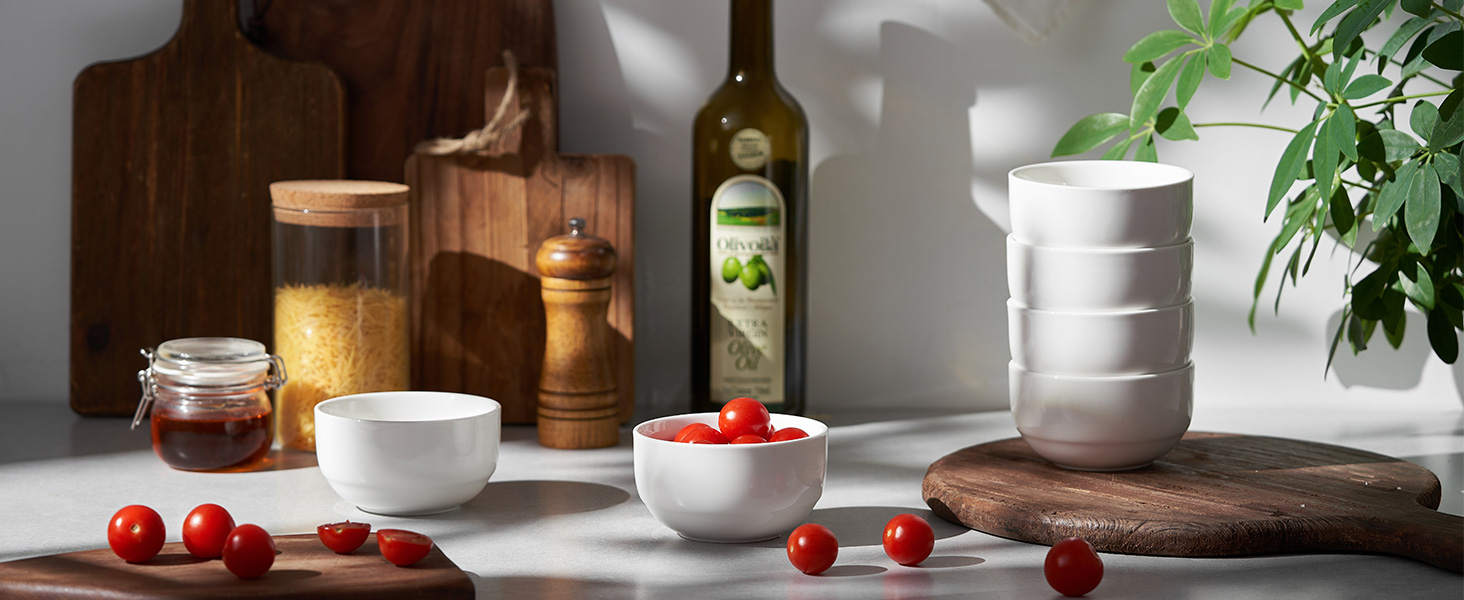 Набір супових тарілок DOWAN, 4 шт. (1100 мл, 300 мл), кераміка, білий, для кухні, паста, мілкшоп