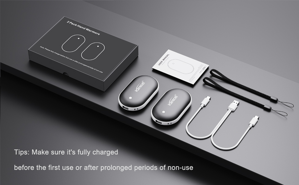 Електричний грієчка для рук Karecel 2 шт., 10400mAh, Powerbank, двосторонній нагрів, для чоловіків та жінок, чорний