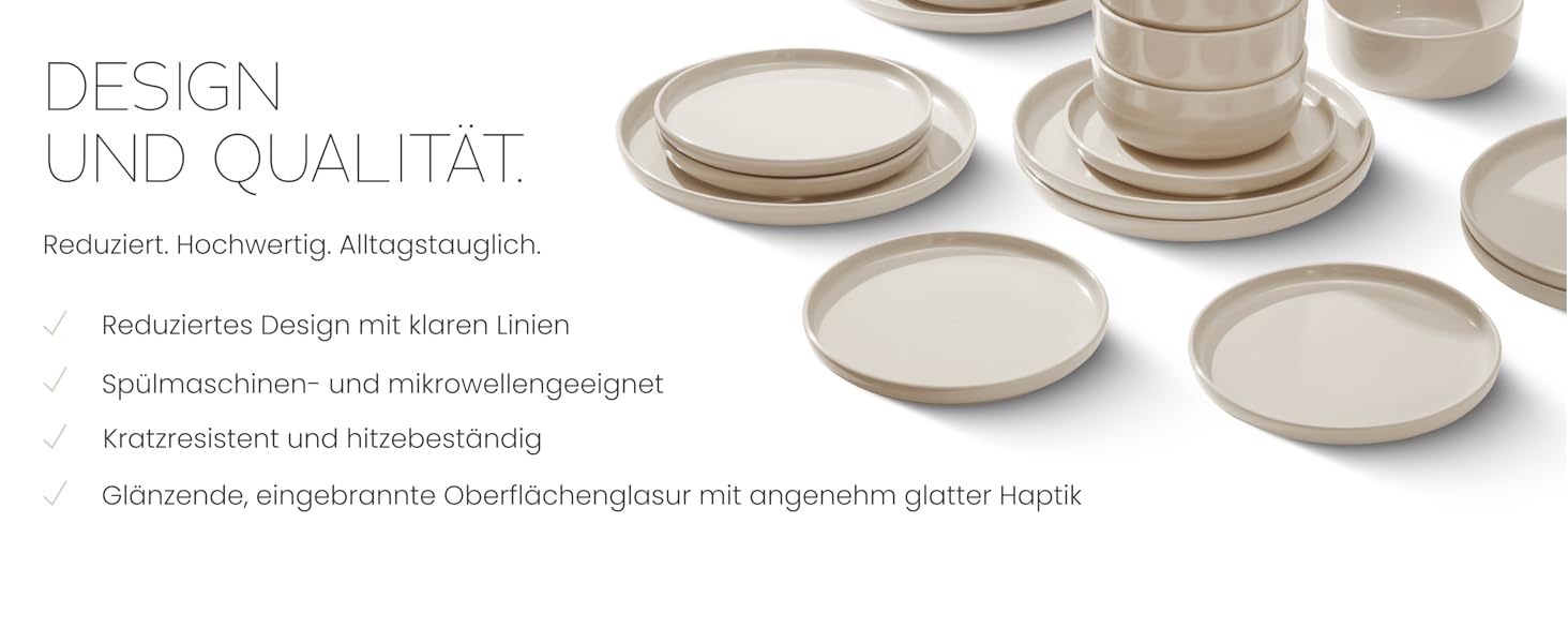 Набір посуду Feinsteinzeug на 6 осіб (18 предметів) — міцний та стійкий до подряпин, бежевий глянцевий | Тарілки, тарілки для десерту та миски | Magnetiks Soft Pebble | 18 предметів