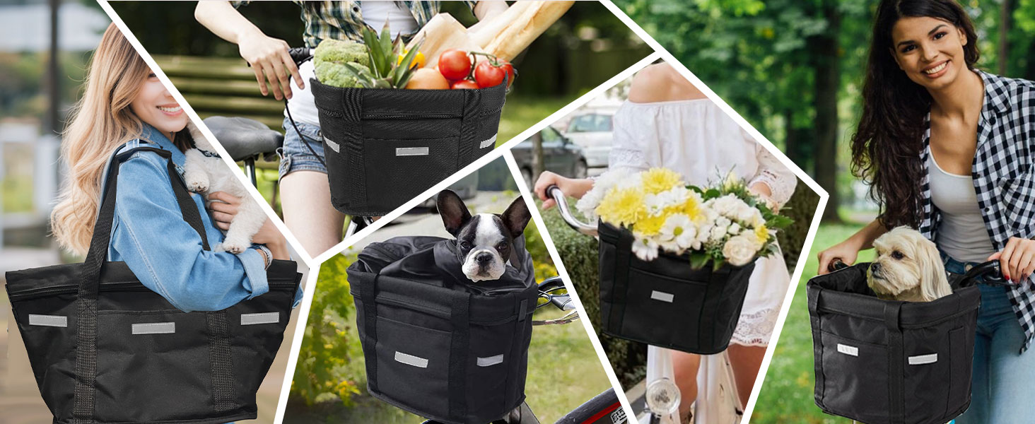 Складаний водонепроникний кошик на кермо велосипеда, знімний, з алюмінієвого сплаву, для собак, котів, невеликих тварин, для пікніка, покупок (Чорний)