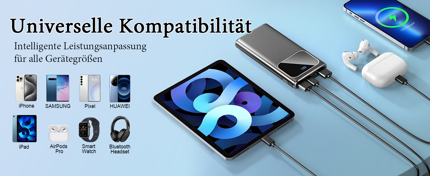 Power Bank 20000mAh з USB-C, PD 3.0, QC 4.0, 22.5W, чорний - для iPhone, Samsung та інших