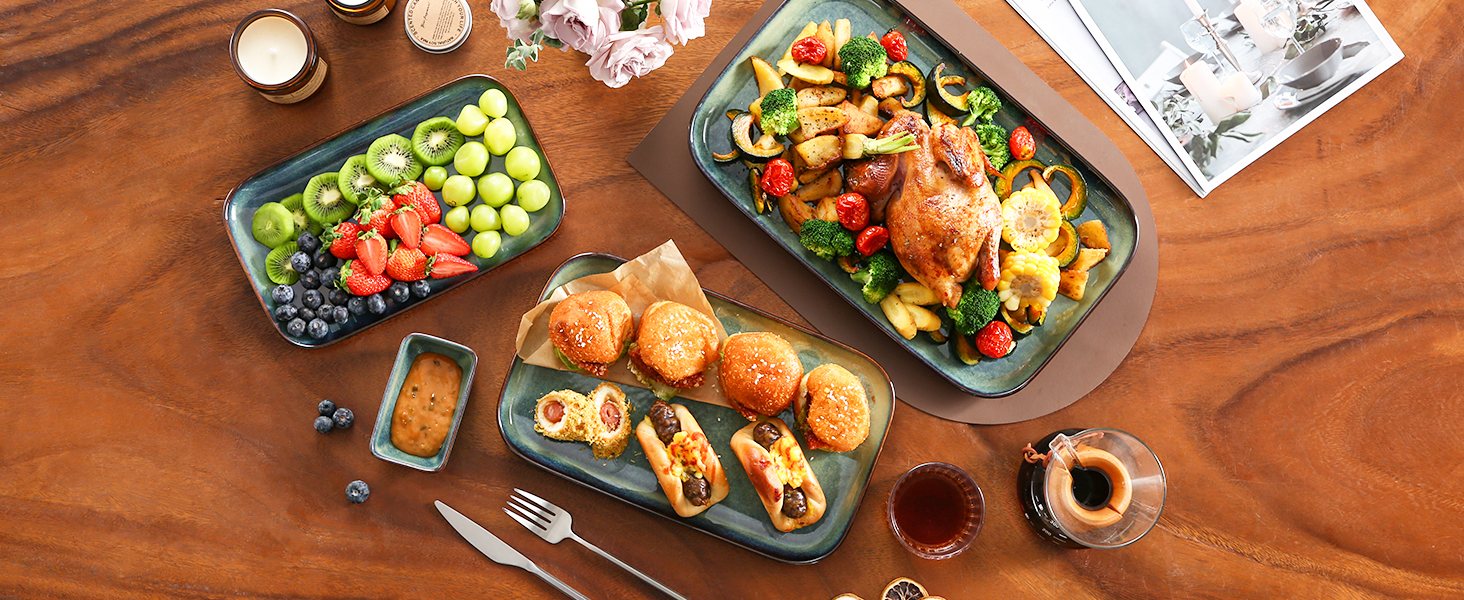 Набір тарілок Vancasso Stern (3 шт.) з кераміки: тарілки для їжі, десерту, випічки та сніданку, зелені