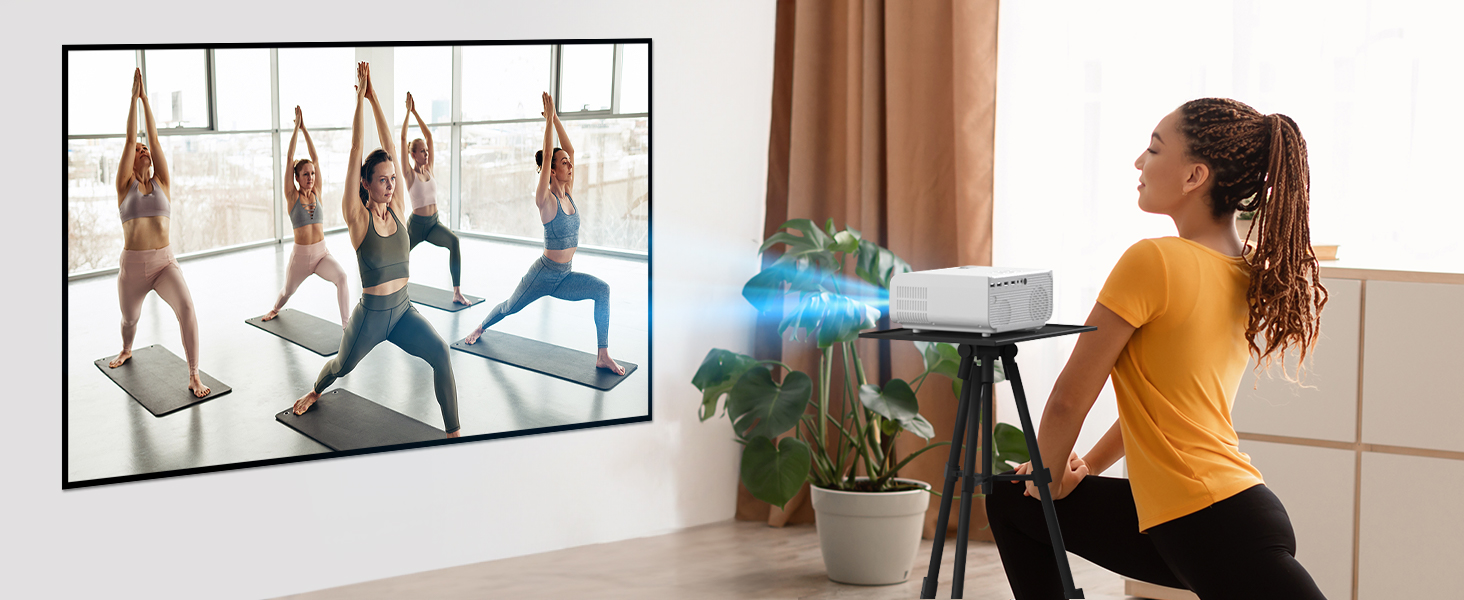 HOPVISION Міні проєктор Beamer WiFi Bluetooth Full HD 1080P 4K з зумом, 12000 Lumens. Підтримка: Smartphone, HDMI, USB, Laptop, Fire Stick, PS5. Екран 300 дюймів.