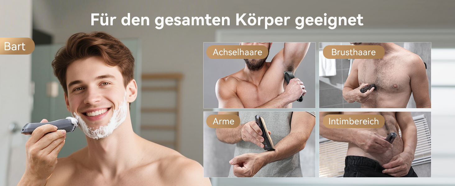 Мультитриммер для тіла чоловічий Intimrasierer Mann - Водонепроникний тілотриммер для чоловіків з насадками для ніг, пахв та зони бікіні. Чорний