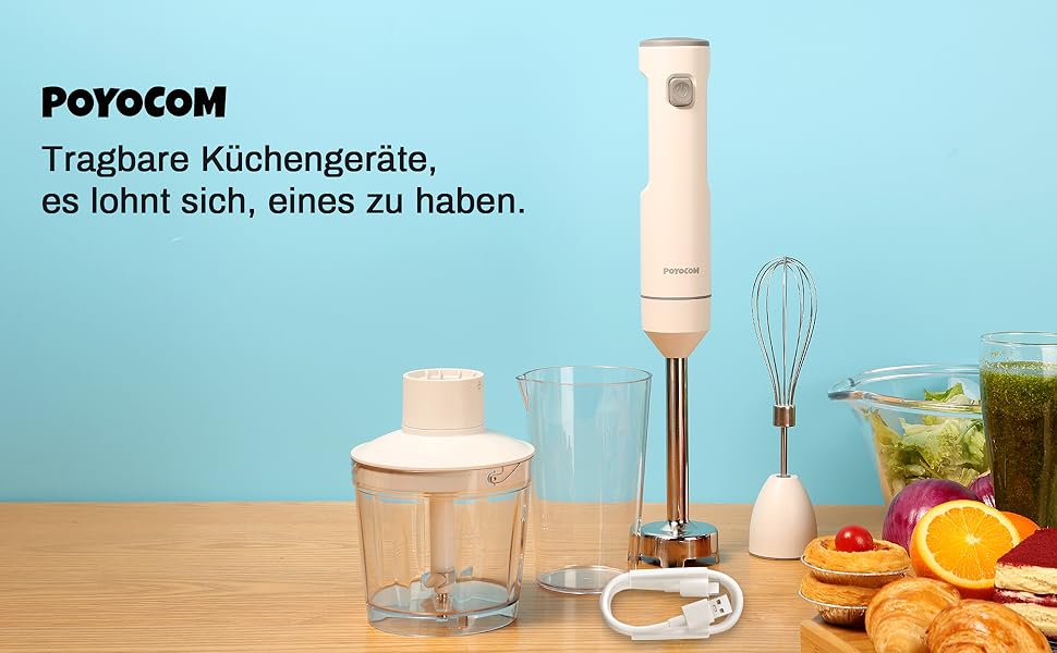 Бездротовий стаціонарний блендер POYOCOM з акумулятором, білий: для смузі, дитячого харчування та супів