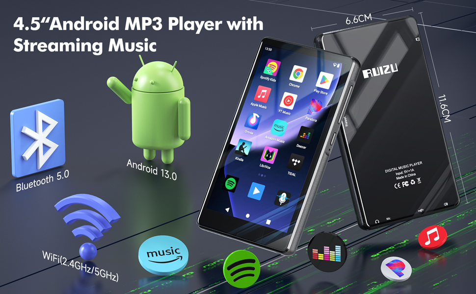 MP3 плеєр 163GB з Bluetooth, Spotify, WiFi, сенсорним екраном 4.5