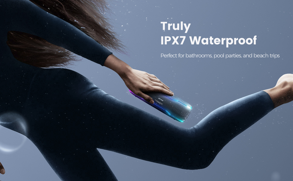 Bluetooth колонка AY з підсвіткою, водонепроникна IPX7, стереозвук, мікрофон, 24 год роботи, чорна