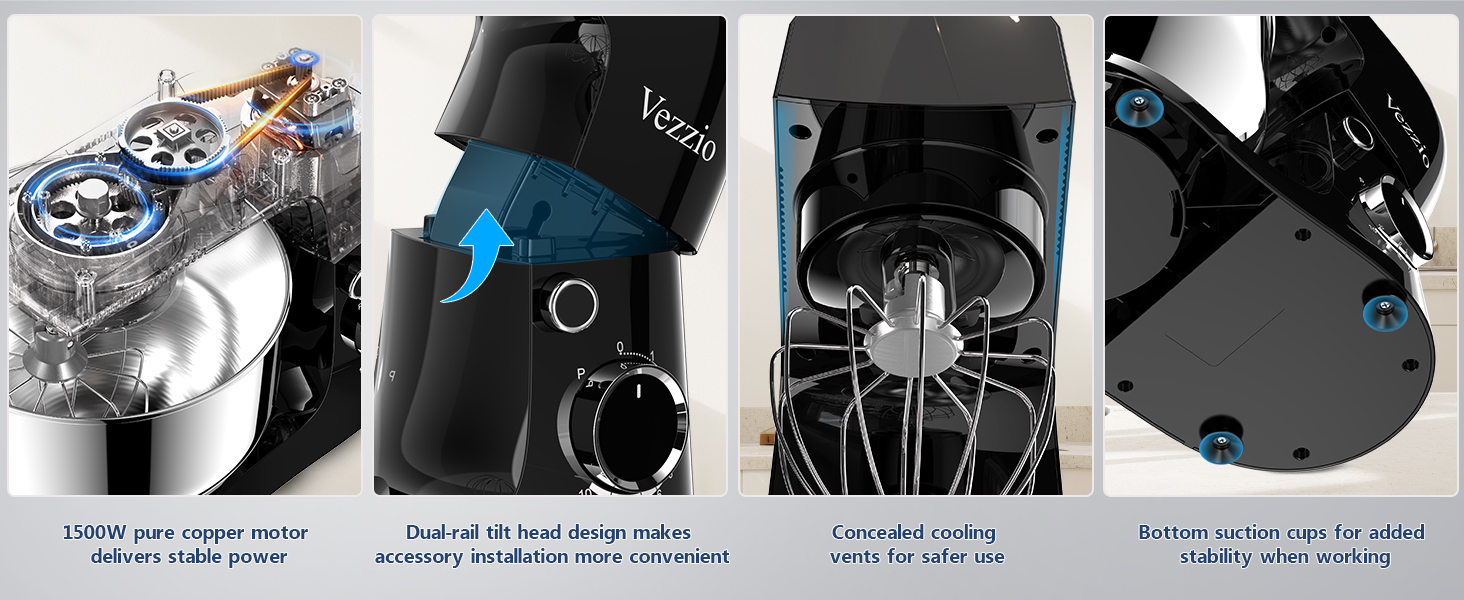 Міксер тістовий Vezzio Knetmaschine 1500W, 4.5л, 10 швидкостей, зелений/чорний