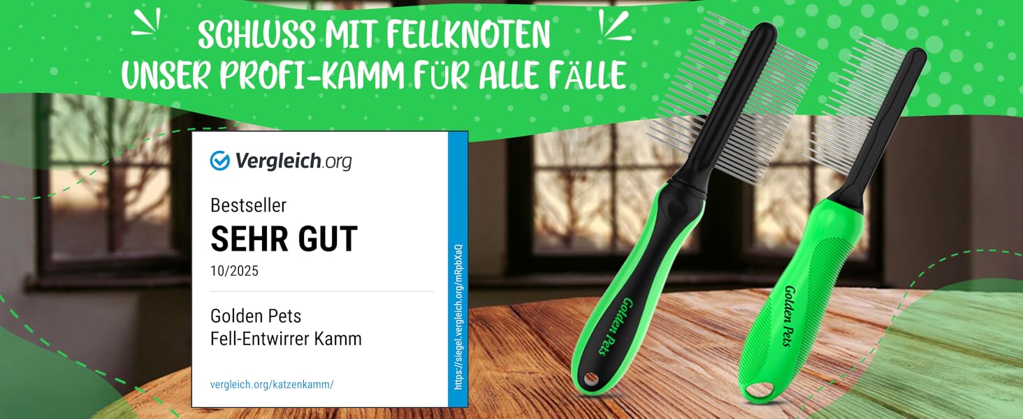 Гребінець для вичісування шерсті тварин Testurteil Sehr Gut: для собак та котів середньої та довгої шерсті. Підходить для маленьких та великих тварин. Легке очищення + E-Book з порадами.
