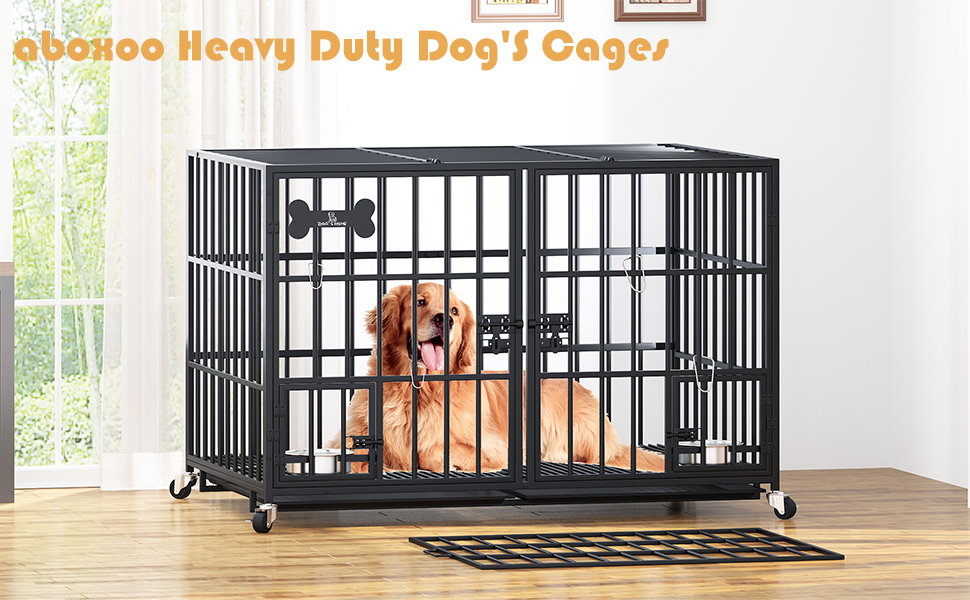 Клітка для собак, переноска для собак з піддоном, клітка-роздільник, клітка-ґратка з 2 дверцятами та піддоном, подвійна клітка 2 в 1 для великих та середніх собак, 107 x 73 x 69 см, чорний L