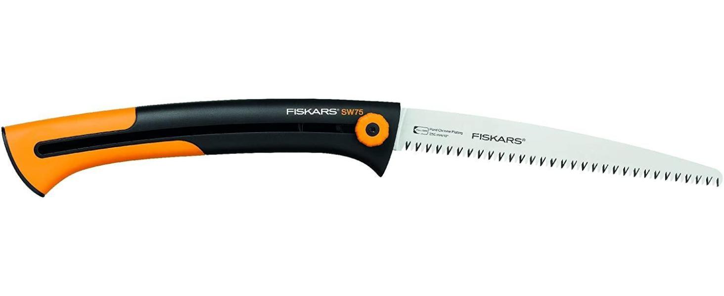 Ручна пила Fiskars Xtract SW73 для свіжої деревини, грубе зубцювання, довжина полотна 16 см, висувна, нержавіюча сталь, чорна/помаранчева, загальна довжина 35 см, модель 1000613