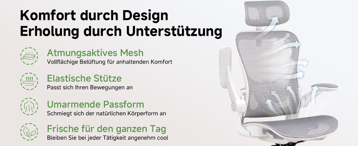 Офісне крісло GTPLAYER Ergonomisch - регульована спинка, підлокітники, поперекова підтримка, функція гойдання, дихаюча сітка, 150 кг (Білий)