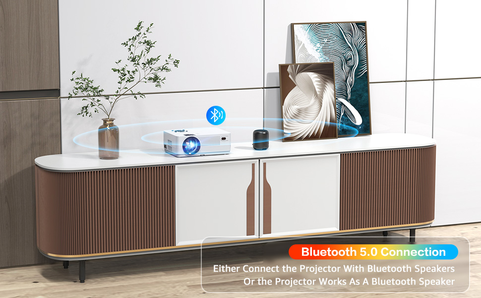 Проектор Nativer 1080P з Wi-Fi та Bluetooth, Full HD для кінотеатру на відкритому повітрі, 300-дюймовий дисплей, 4K, сумісний з iOS/Android/PC/XBox/PS4/TV-Stick/HDMI/USB, білий