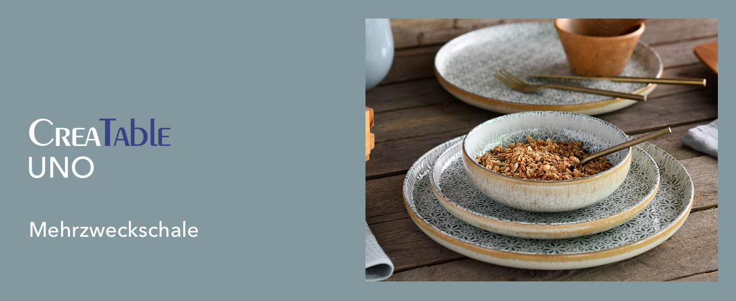 CreaTable Geschirrset Uno, 12-teilний сервіз для 4 осіб, керамічний, сірий, для дому, посудомийна машина, мікрохвильова піч, Made in Europe