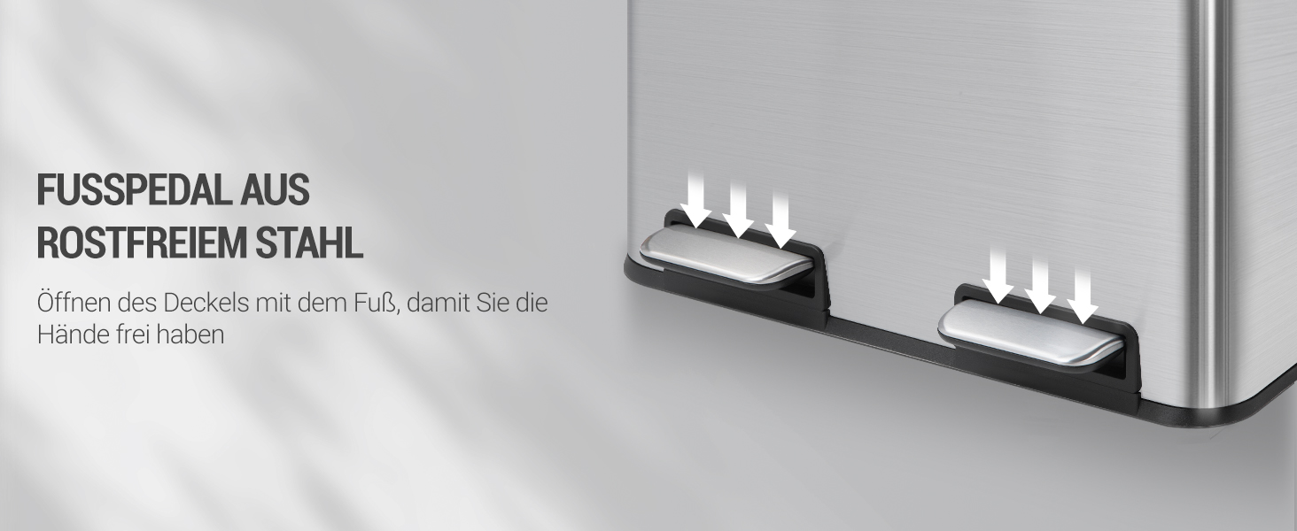 Відро для сміття з сортуванням 2 відділення 60 л (2 x 30 л), нержавіюча сталь, з педаллю, тихий закриття, з 15 пакетами, срібний SW06099E