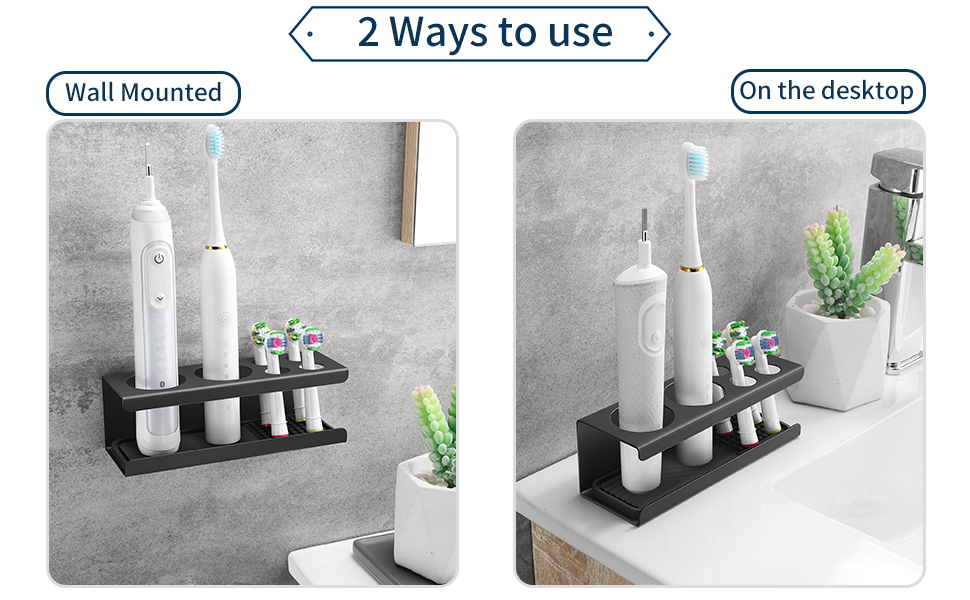Тримач для електричної зубної щітки, нержавіюча сталь, настінний, без свердління, чорний | Тримач для насадок
