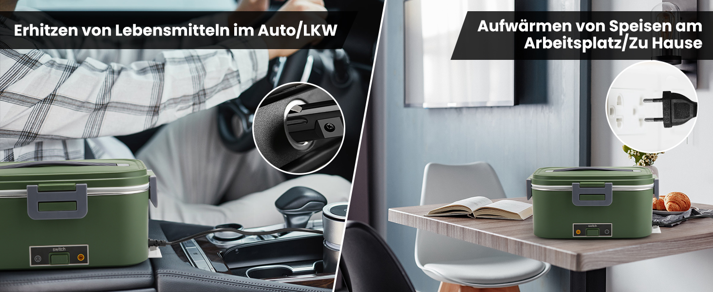 Електрична ланчбокс 100W, 3-в-1, 1.8L, нержавіюча сталь, ізольована термобокс для авто/вантажівки, 12V/24V/220V (зелений)