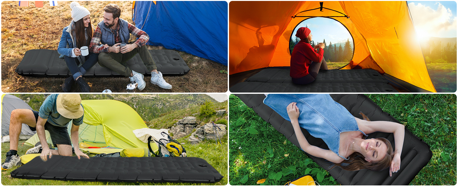 FTSMTK Self-Inflating Camping Mat with Foot Pump - 12cm Thick Sleeping Pad, Ultralight Air Mattress for Outdoor Camping - Black