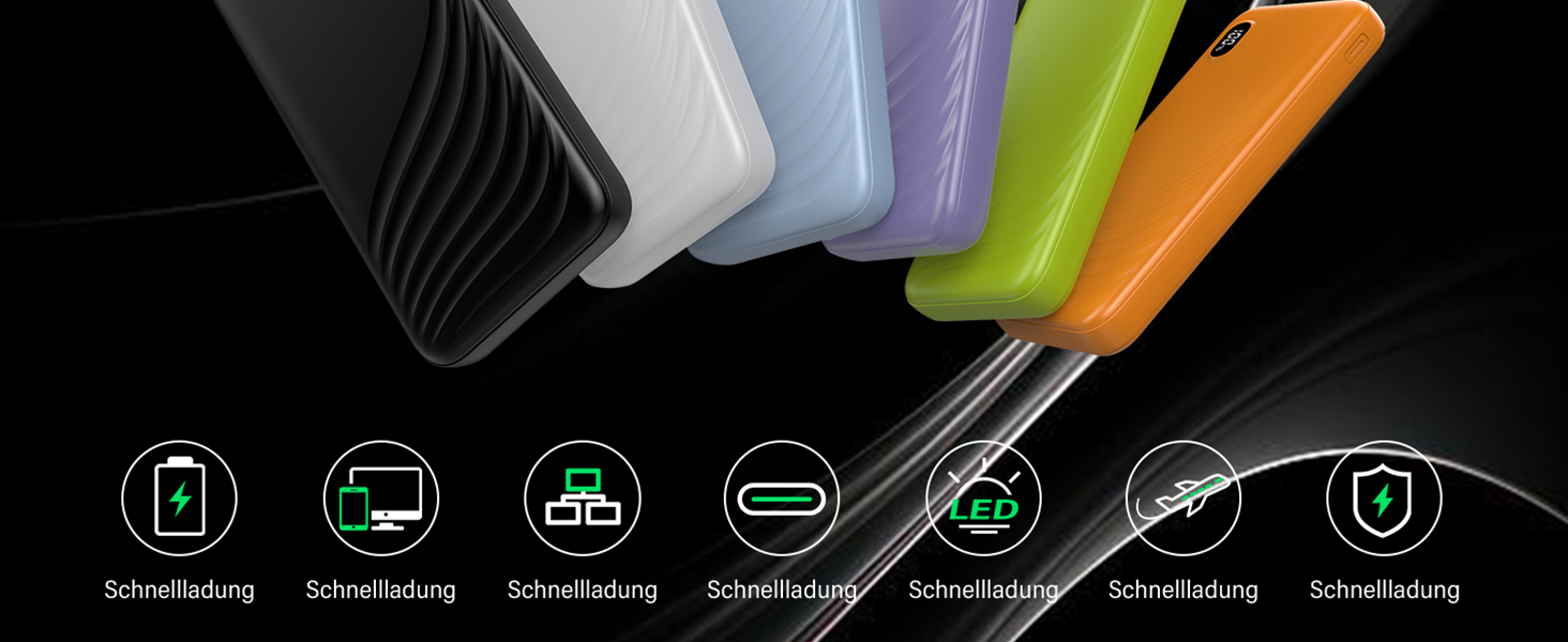 Power Bank Thunelec 10000mAh 22,5W з USB-C (PD, QC 3.0) - компактний зовнішній акумулятор для смартфону та планшета, LED дисплей, темно-синій