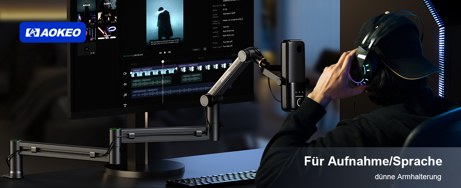 Кріплення для мікрофона Aokeo AK-58i – низькопрофільний тримач для HyperX QuadCast, Elgato Wave, Shure SM7B, Blue Yeti, Blue Snowball