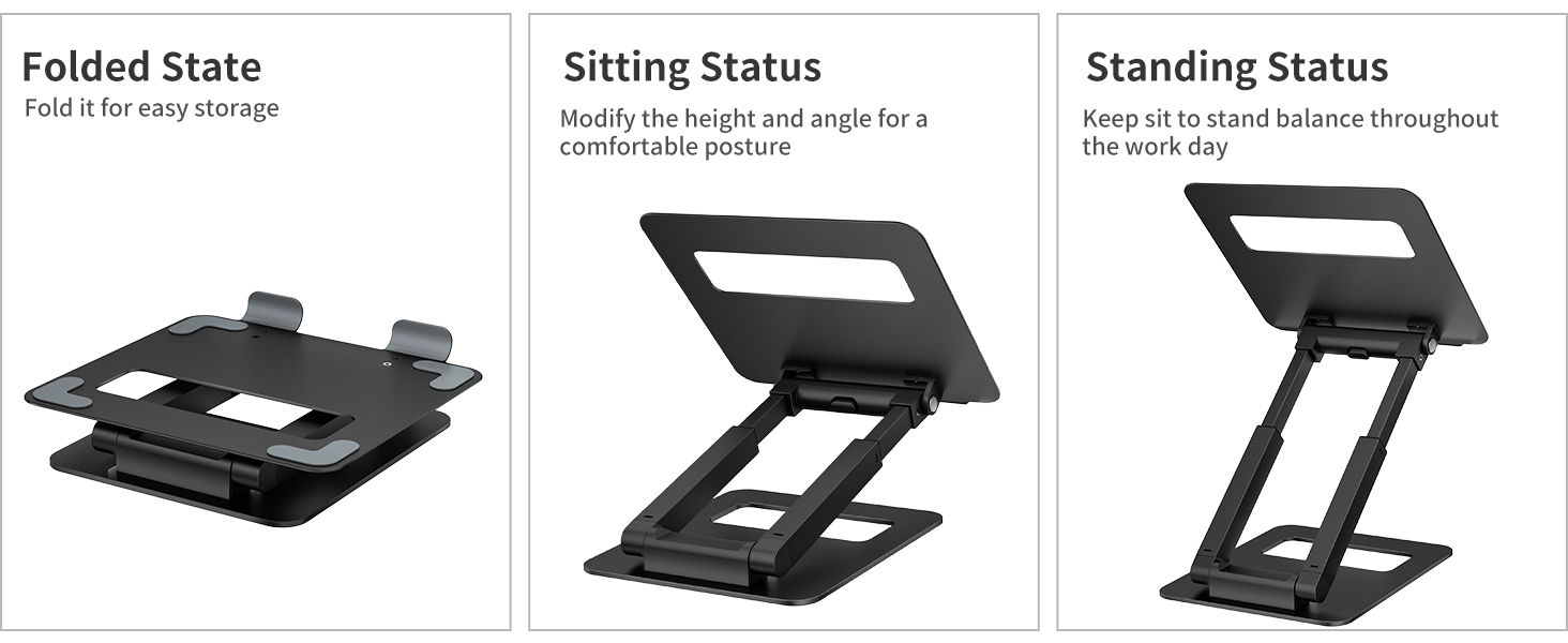 Adjustable Laptop Stand for Desk - Telescopic & Ergonomic Design - Fits 10-17 inch Laptops (Black)