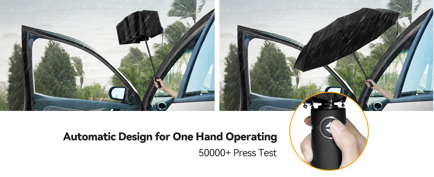 Чорний компактний парасолька TechRise: автоматичний, стійкий до вітру, великий, 10 спиць