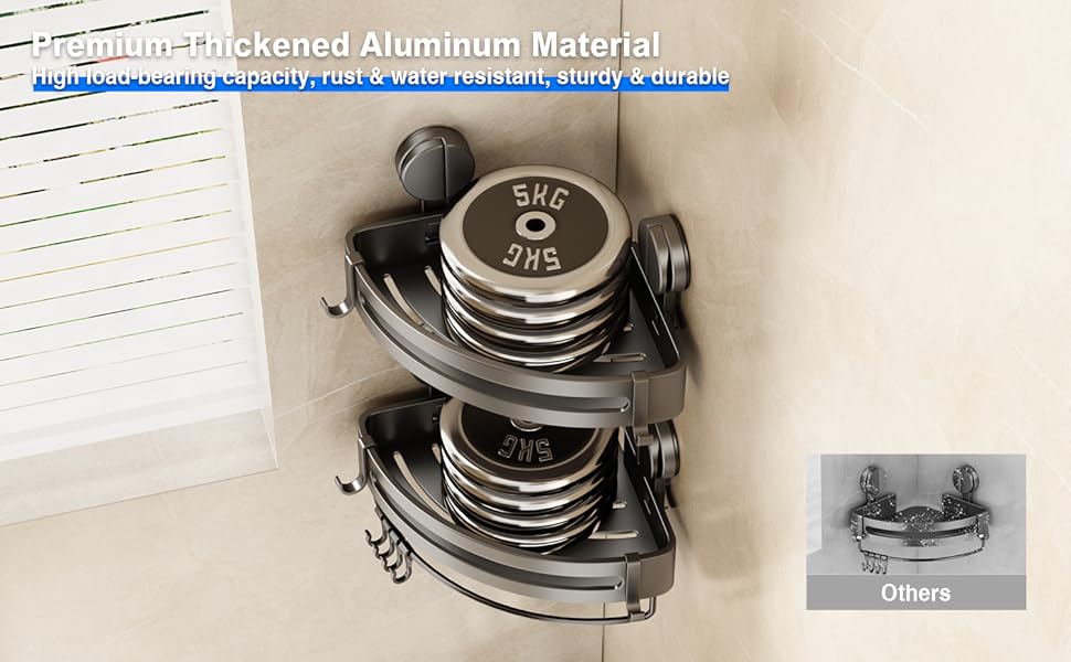 Поличка для душу без свердління, кутова поличка для ванної кімнати, органайзер для душу з тримачем для рушників та знімними гачками (2 шт., сірий) Трикутна