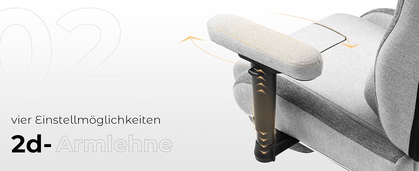 Ігровий крісло Dowinx з тканини, ергономічний геймерський крісло з м'якими підлокітниками, стабільний ігровий та офісний крісло для тривалого сидіння (Сірий)