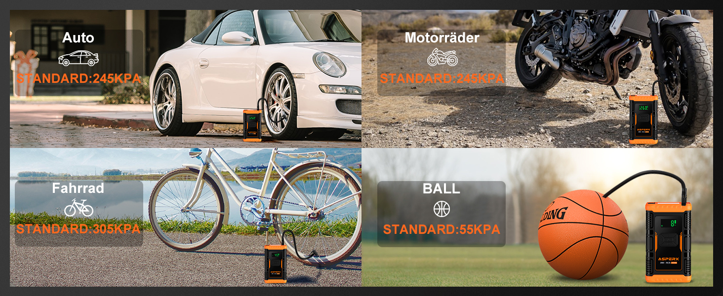 Powerbank з компресором ASPERX Starthilfe: 150PSI, 3000A, LED ліхтарик, для 12V авто, мото, SUV (до 10L бензину або 8L дизеля)