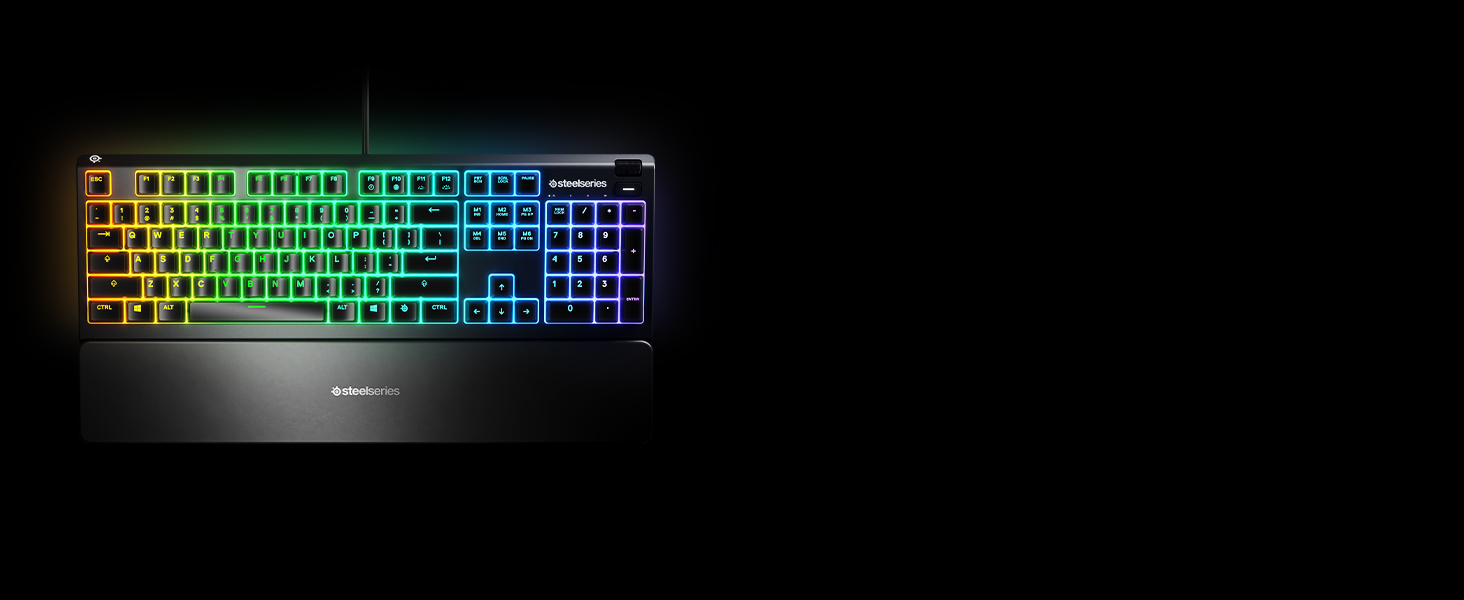 Клавіатура SteelSeries Apex 3 для ігор - RGB підсвічування 10 зон, магнітна підставка для зап'ястя, QWERTY (Nordic), чорний колір