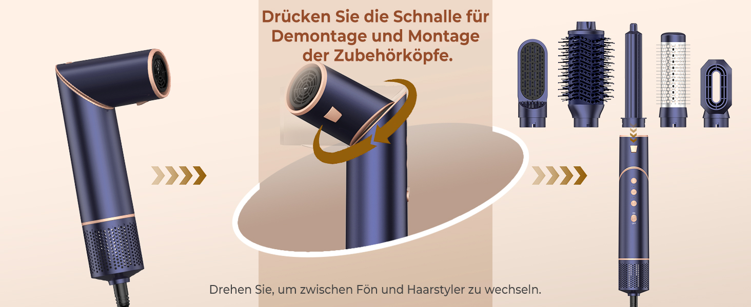 Фен-щітка Air Styler 7 в 1: іонізація, складний, 110,000 обертів, для укладання, локонів, випрямлення, блакитний