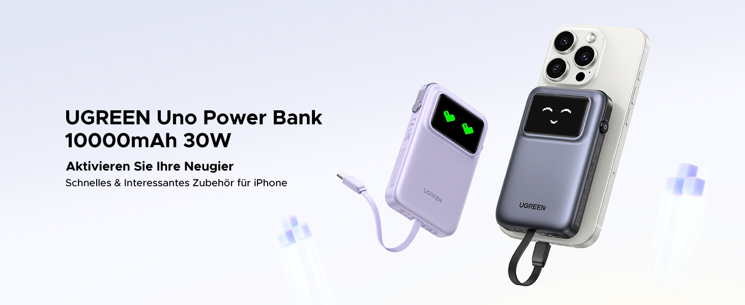Power Bank UGREEN UNO 10000mAh з USB-C кабелем, 30W, 1 USB-C та 1 USB-A. Сумісний з iPhone 12-16, Galaxy S24 Ultra