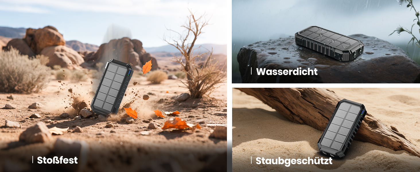 Сонячний павербанк 27000mAh, 15W, з LED-ліхтариком, 5 виходів, для iPhone та Android, чорний