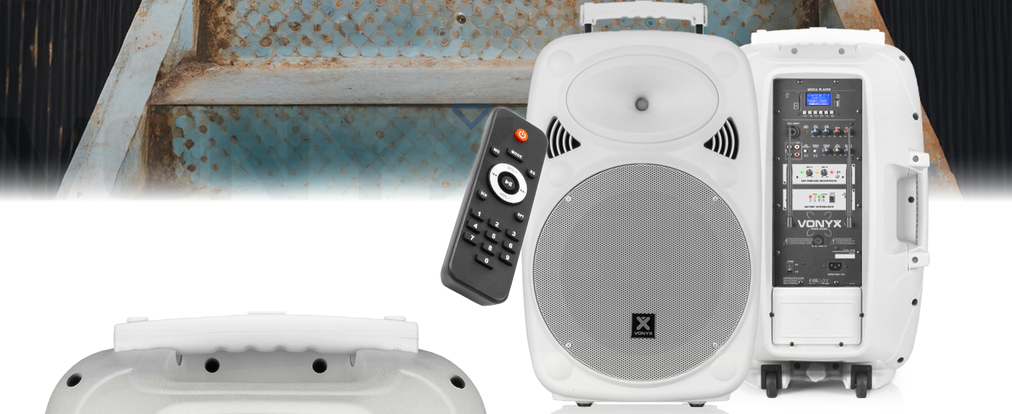 Vonyx Verve46 - портативна акустична система для вечірок з Bluetooth, 1000W, 2 мікрофони UHF, MP3, вбудований акумулятор, пульт ДУ - чорний