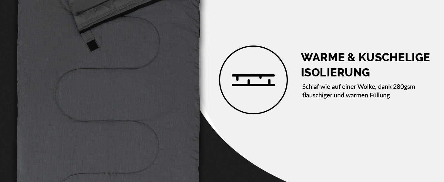 MONTARAY® 100% Cotton Sleeping Bag - Warm Outdoor Winter & Summer Sleeping Bag for 3-4 Seasons - Includes Pillow - Hut Sleeping Bag for Men & Women (75x190cm) - Grey