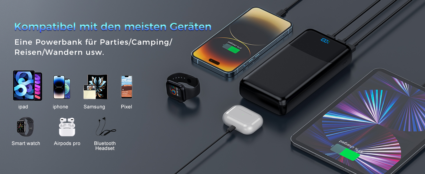 Потужний зовнішній акумулятор Power Bank на 60000 mAh, велика ємність, чорний