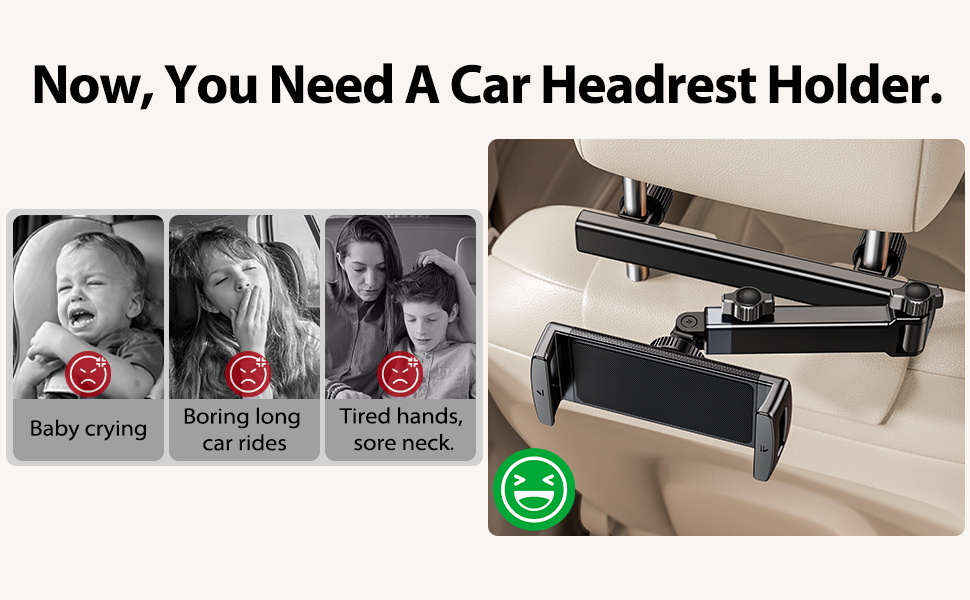 Тримач для планшета в авто, [алюмінієвий довгий кріплення] Тримач для планшету на підголівник авто, [надійно фіксується] Тримач для iPad в авто, чорний, H2