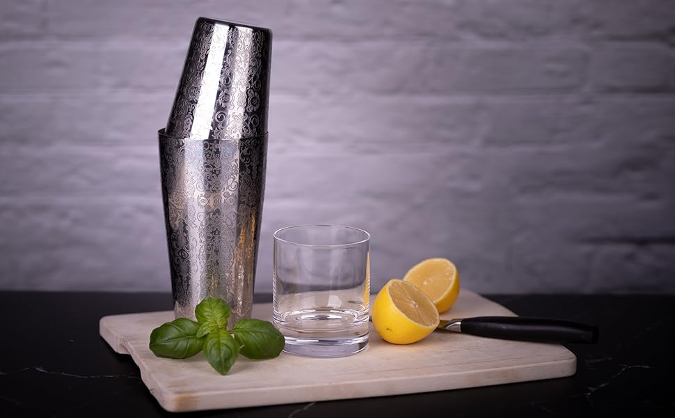 Barmate Коктейльний шейкер із нержавіючої сталі, професійний Boston Shaker, 2 частини, 750 мл, гравірування, барний аксесуар