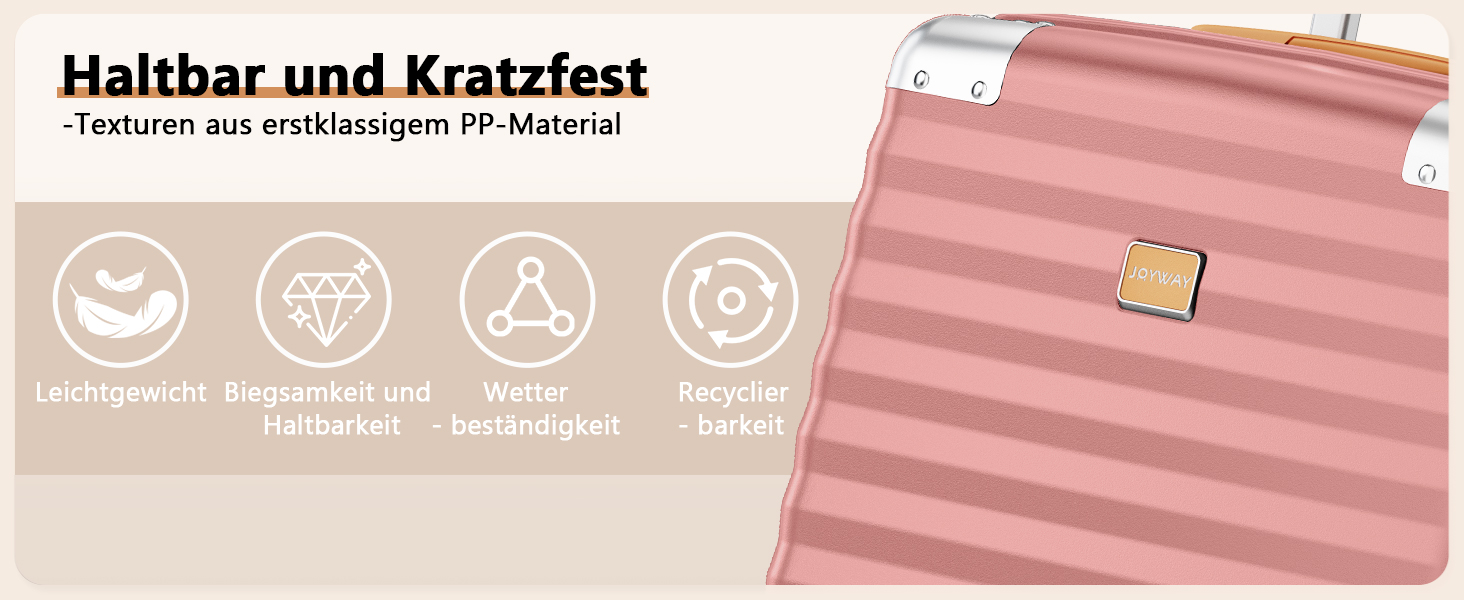 Набір валіз Joyway 3 шт. з жорстким корпусом, легкий PP, рожевий колір, з TSA замком та 4 колесами (20'+24'+28')