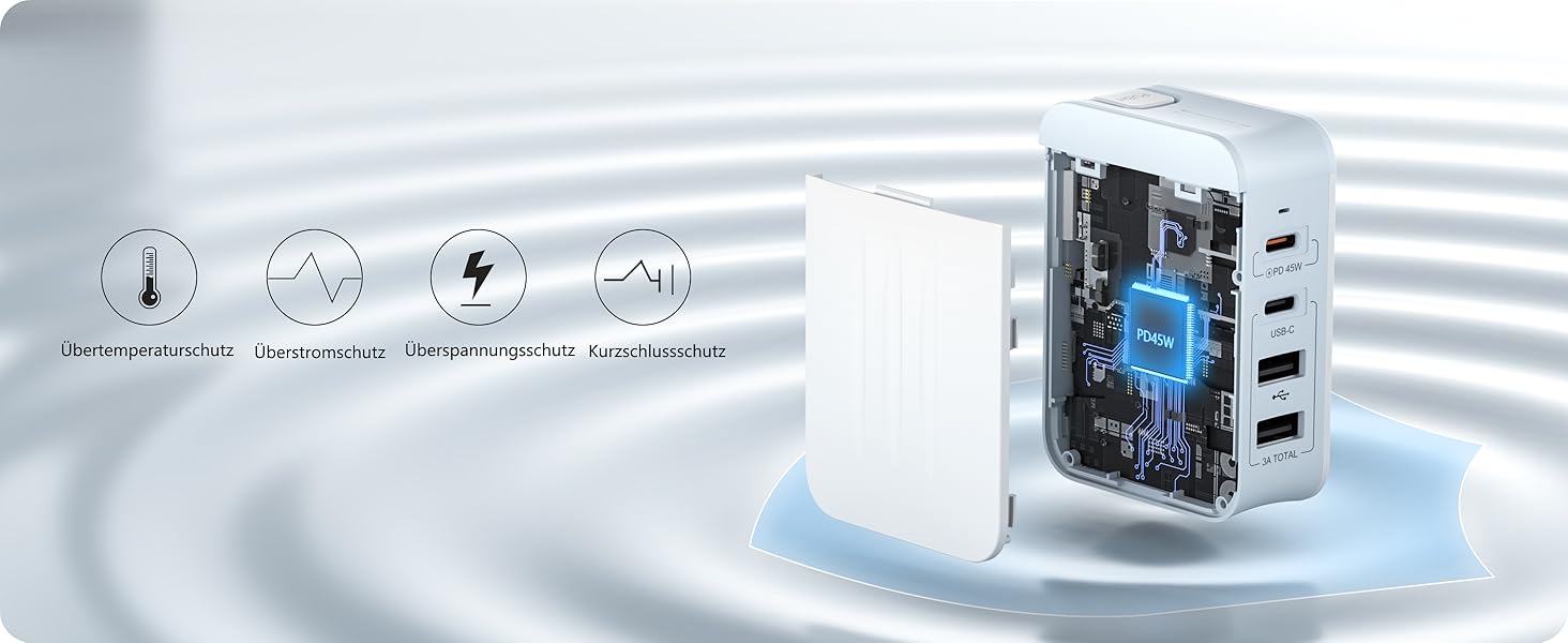 Універсальний адаптер LENCENT з USB зарядкою 45W, 4 порти (2x USB-A, 2x USB-C) - EU/US/UK/AU